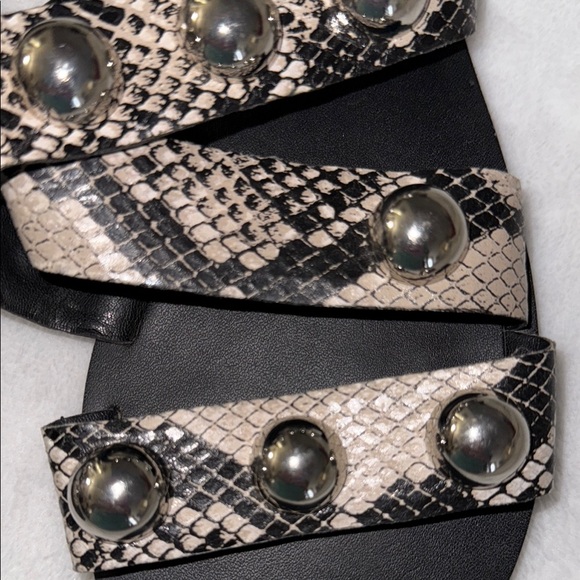 Marc Fisher Black and Cream Snake Print Sandals - Picture 3 of 6
